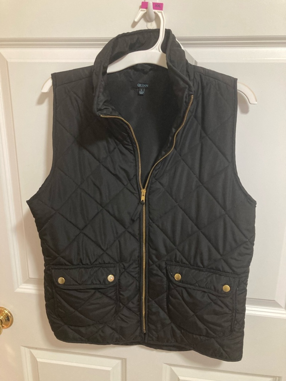 Quinn Black Quilted Vest with Gold Hardware